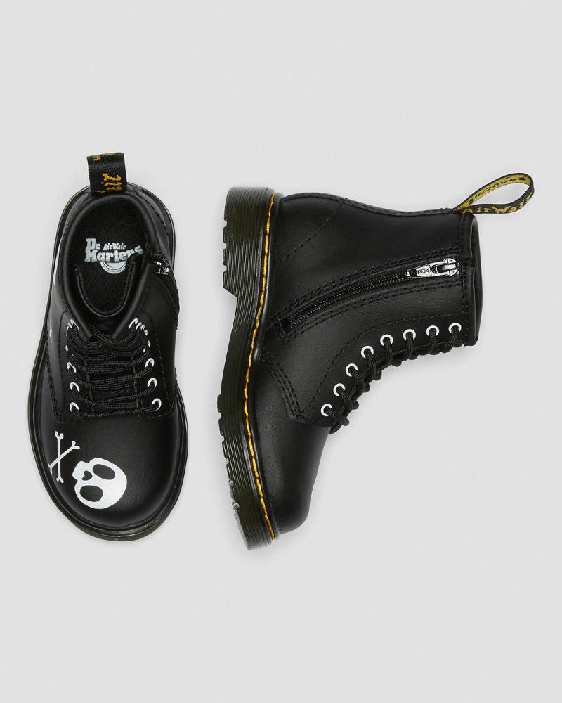 Kids' Dr Martens Toddler 1460 Skull & Bones Leather Lace Up Boots Black / White | AU 704AHK